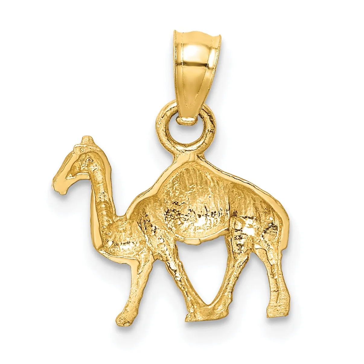 14K Yellow Gold Solid Brushed Diamond Cut Finish Camel Walking Charm Pendant