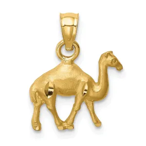 14K Yellow Gold Solid Brushed Diamond Cut Finish Camel Walking Charm Pendant