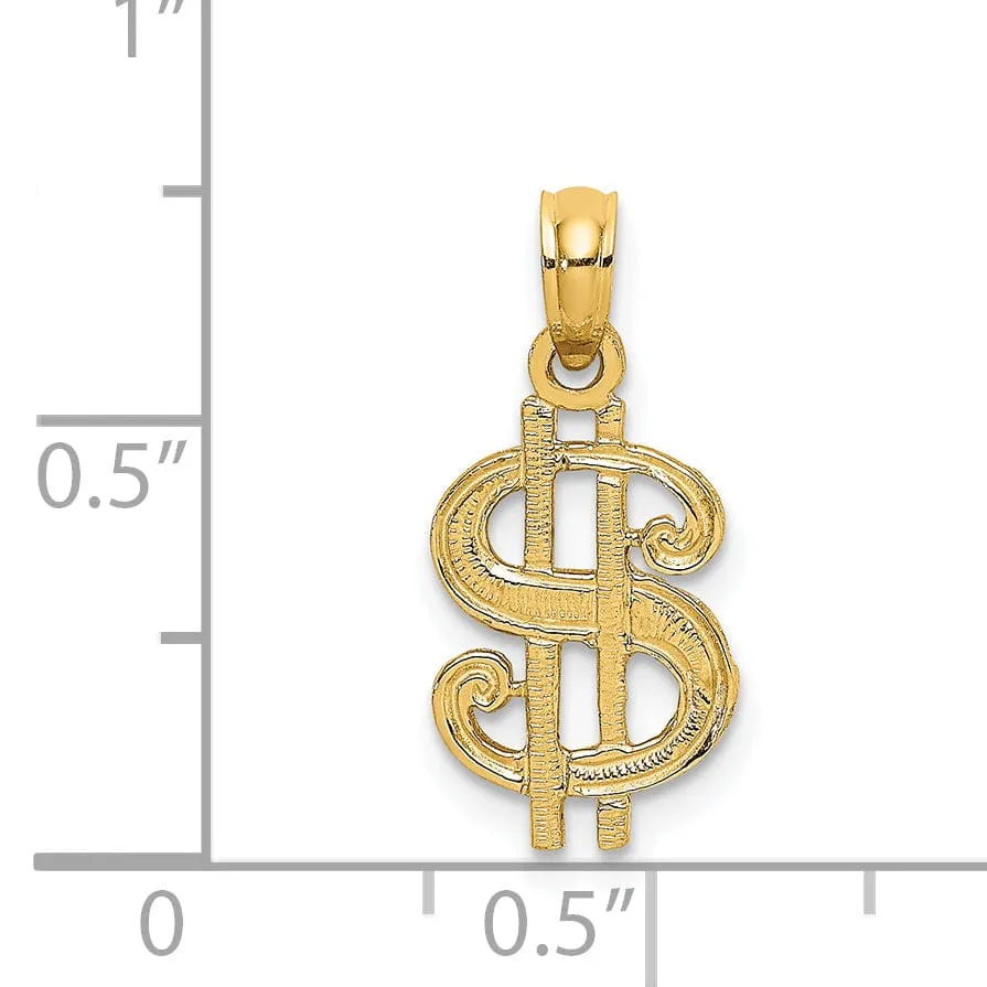 14k Yellow Gold Textured Polished Solid Finish Dollar Sign Charm Pendant