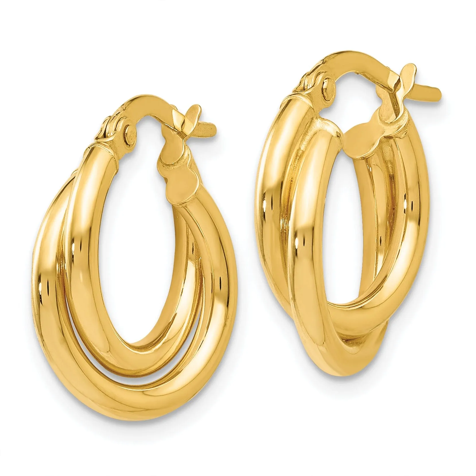 14k Yellow Gold Twisted Double Hoop Earrings