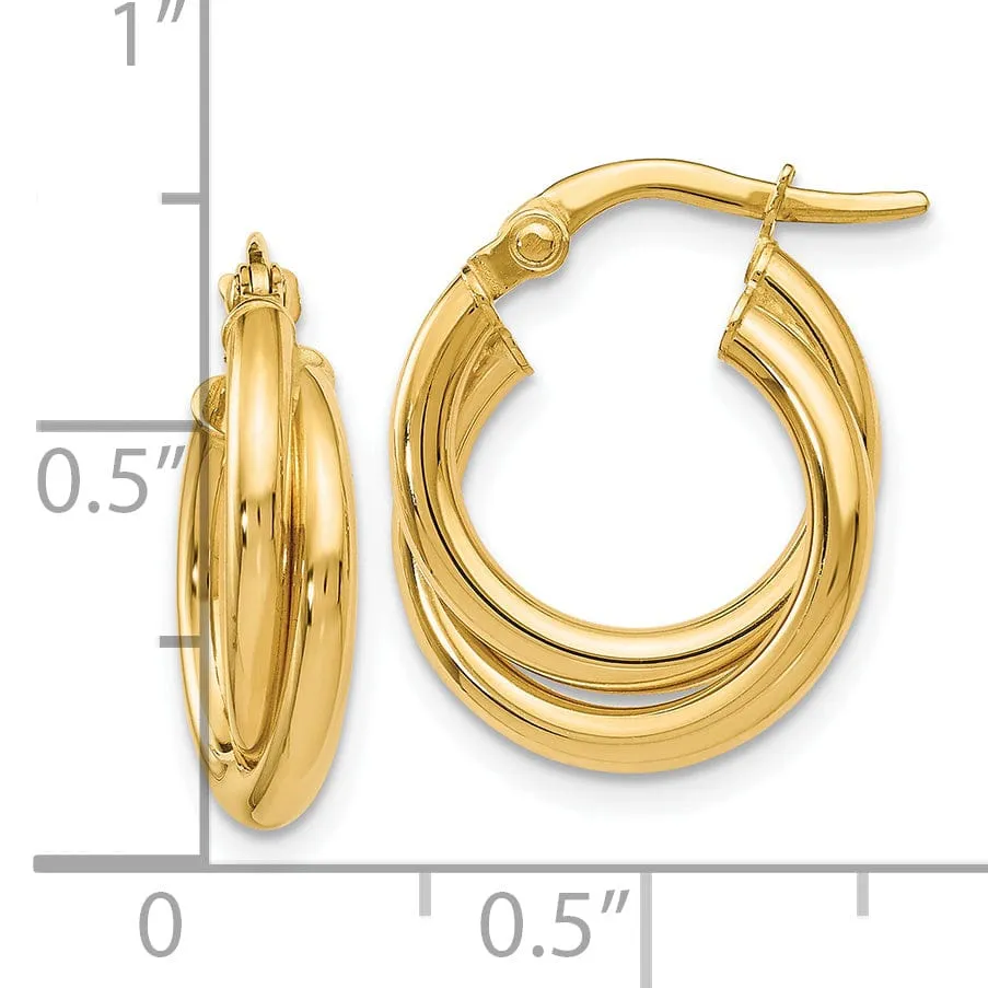 14k Yellow Gold Twisted Double Hoop Earrings