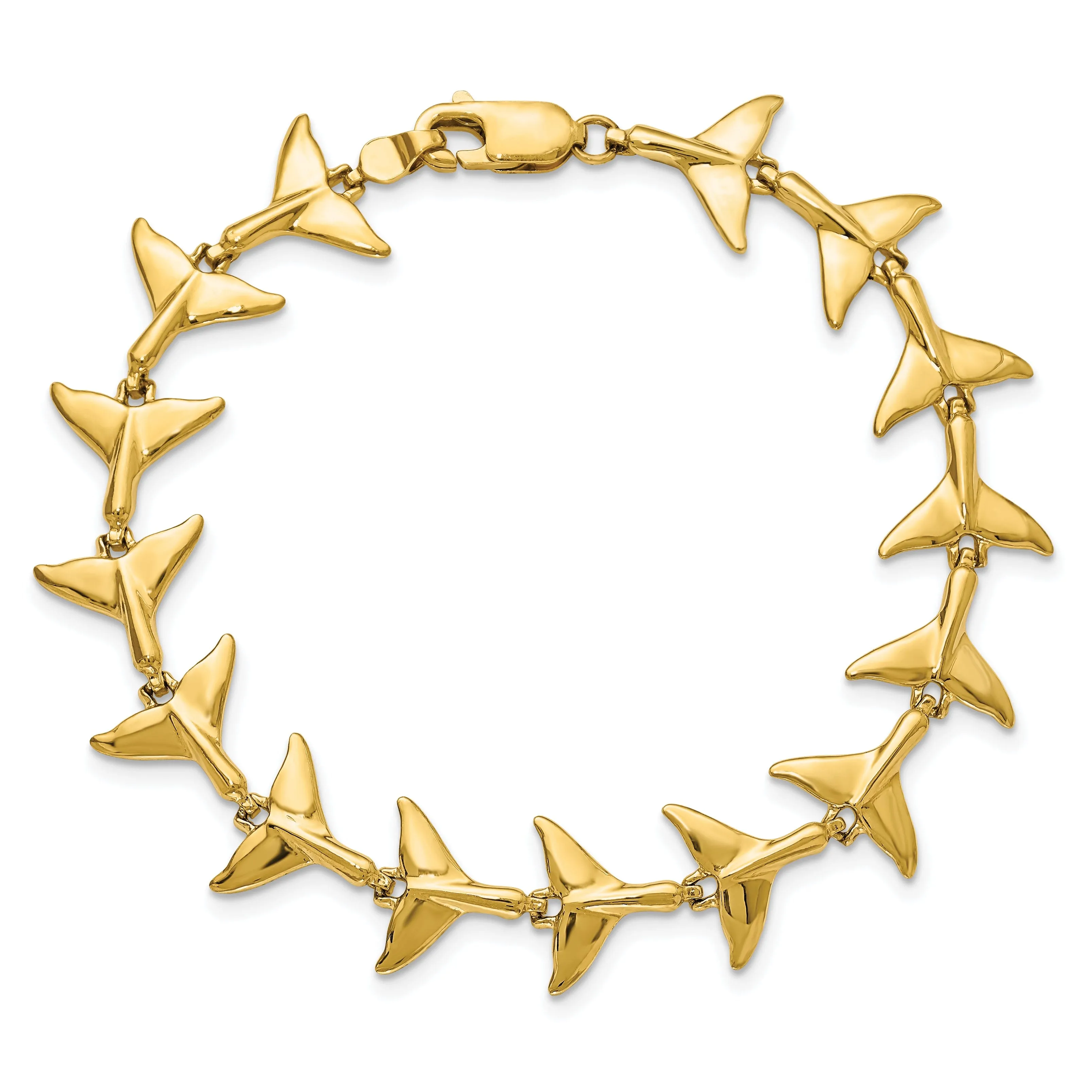 14k Yellow Gold Whale Tail Bracelet, 7-inch, 11.74 Wide