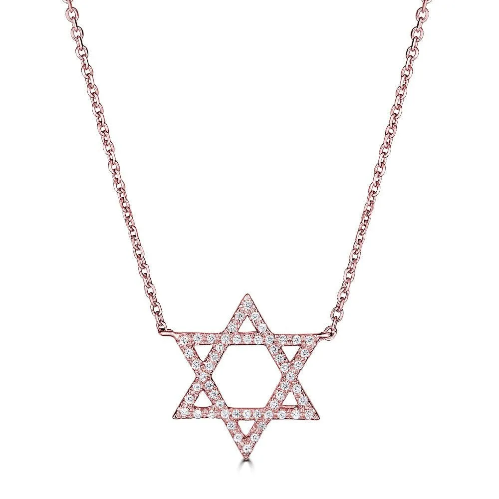 14KT GOLD 0.15 CTW DIAMOND STAR OF DAVID NECKLACE