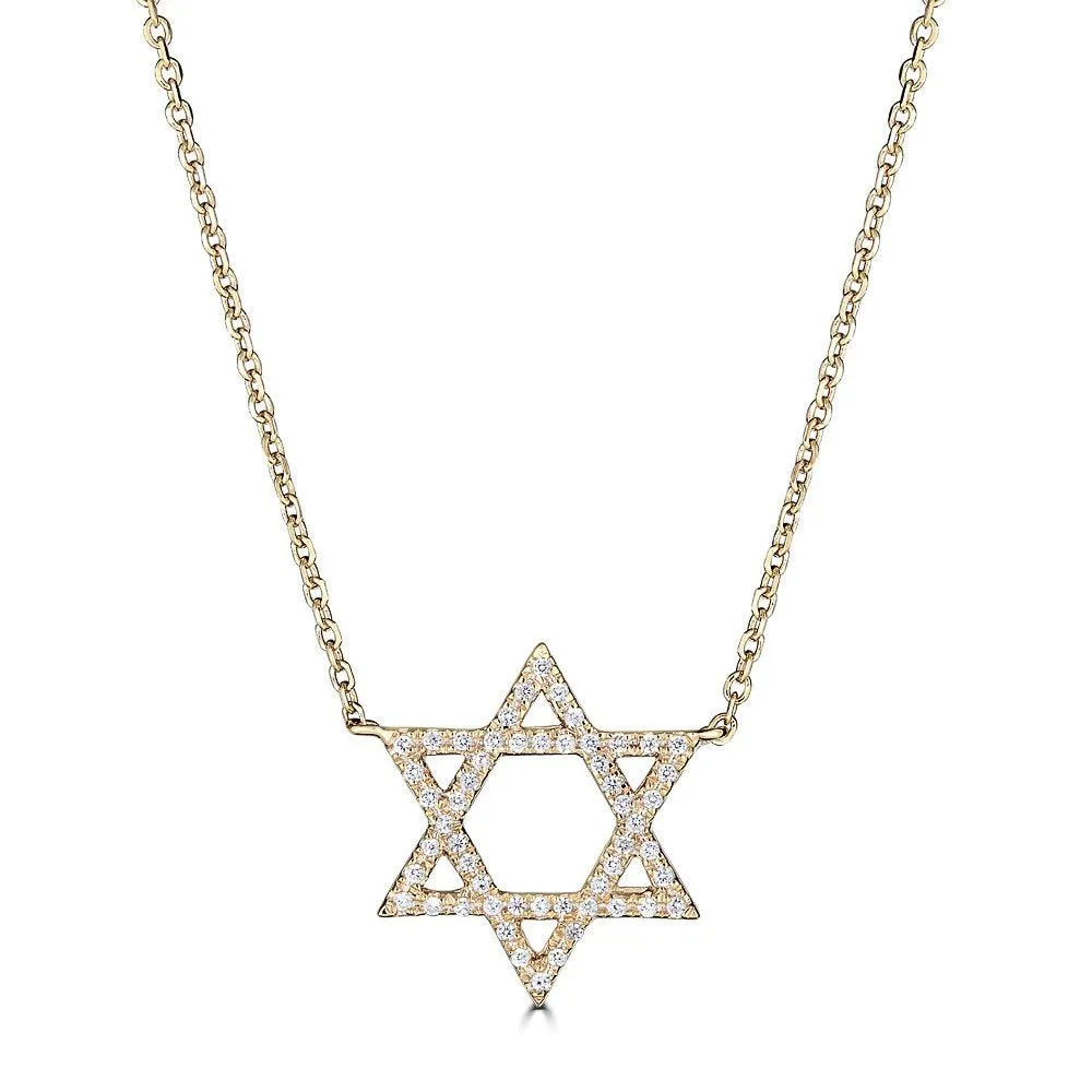 14KT GOLD 0.15 CTW DIAMOND STAR OF DAVID NECKLACE