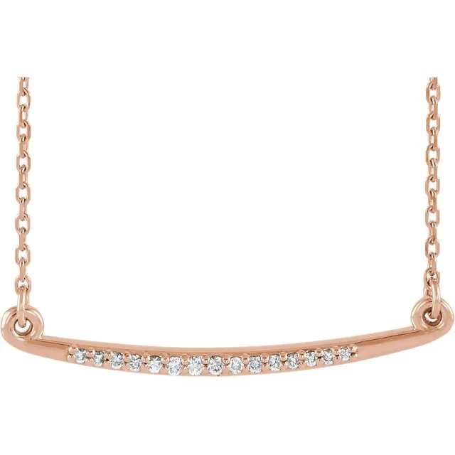 14KT Gold 1/20 CTW Diamond Curved Bar Necklace