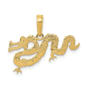 14KYellow Gold Solid Textured Polished Finish Chiness Dragon Design Charm Pendant