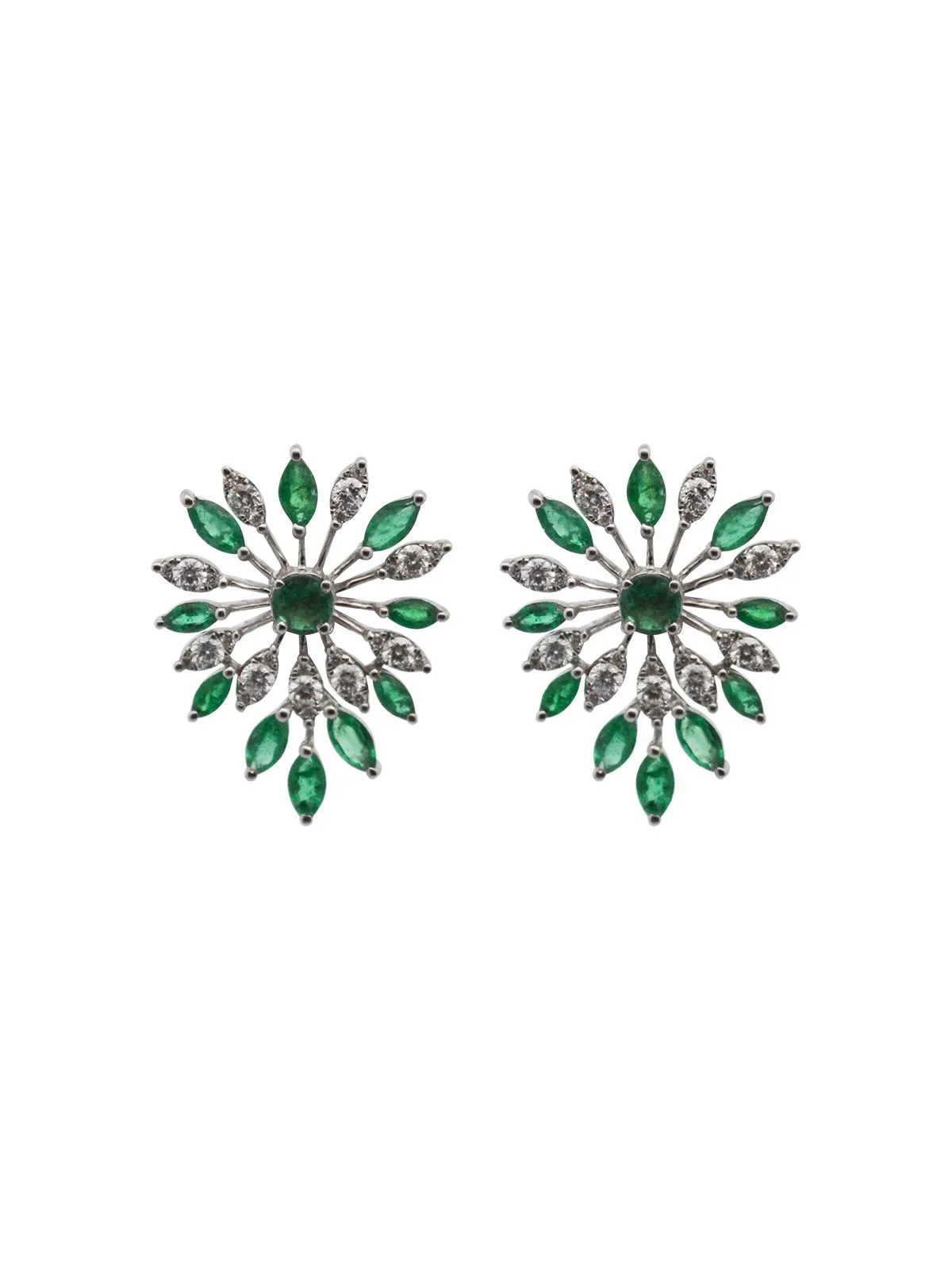 1.75ct Diamond Emerald 18K Gold Flower Earrings