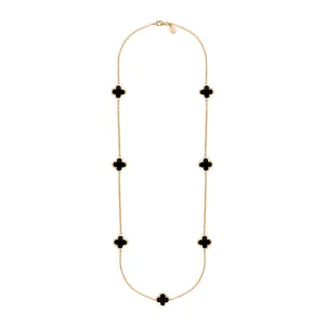 18ct Rose Gold Whitby Jet Bloom Four Leaf Clover Long Necklace