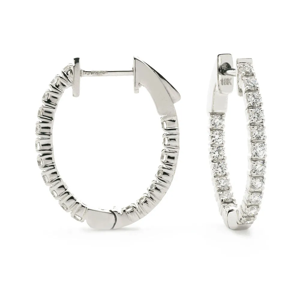 18ct White Gold 0.50ct Claw Set Diamond Hoop Earrings