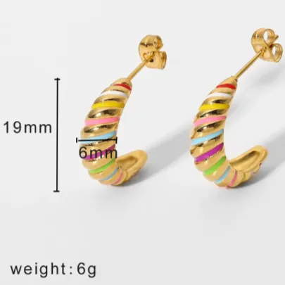 18k Gold-Filled Croissant Enamel Earrings - Gold Earrings for Women