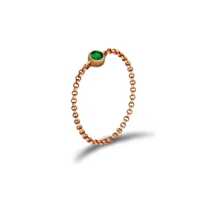 18k Gold May Birthstone Emerald Chain Ring