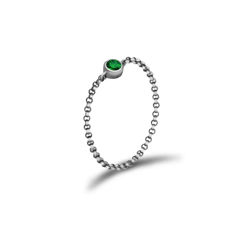 18k Gold May Birthstone Emerald Chain Ring