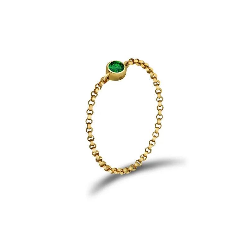 18k Gold May Birthstone Emerald Chain Ring