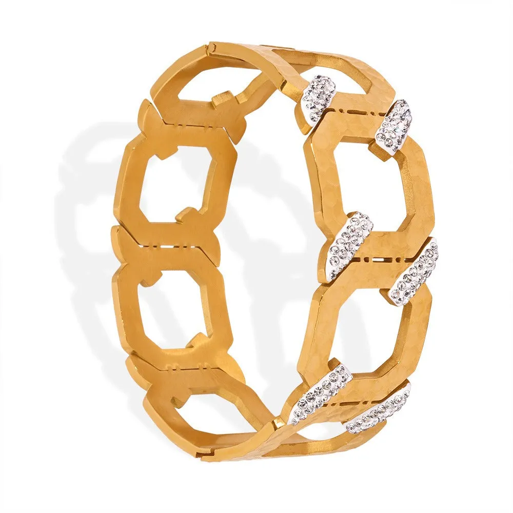 18K gold simple and elegant geometric C-shaped inlaid zircon design hip-hop style bracelet