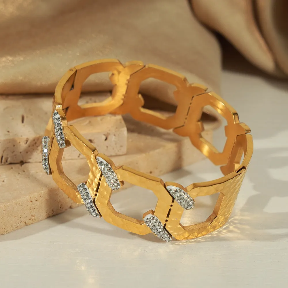 18K gold simple and elegant geometric C-shaped inlaid zircon design hip-hop style bracelet