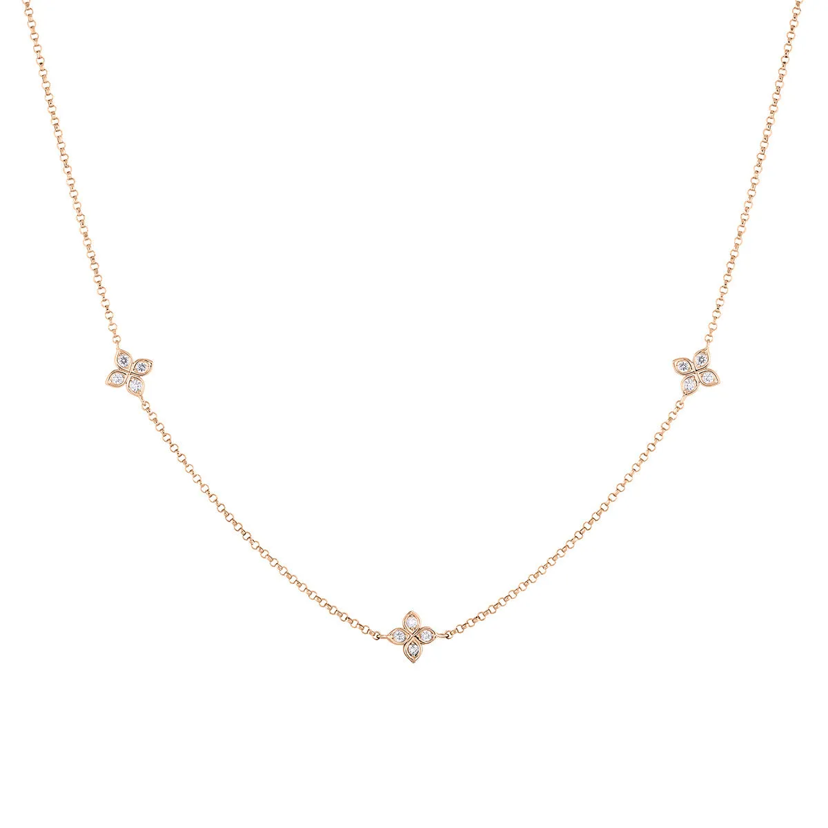 18K Rose Gold Love by the Inch 3 Station Flower Necklace