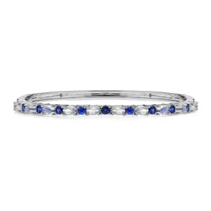 18K White Gold Blue Sapphire & Moonstone Bangle Bracelet