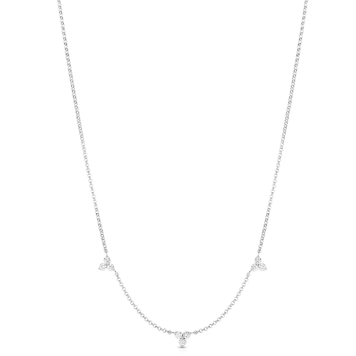 18K White Gold Diamonds by the Inch 3 Station Flower Necklace