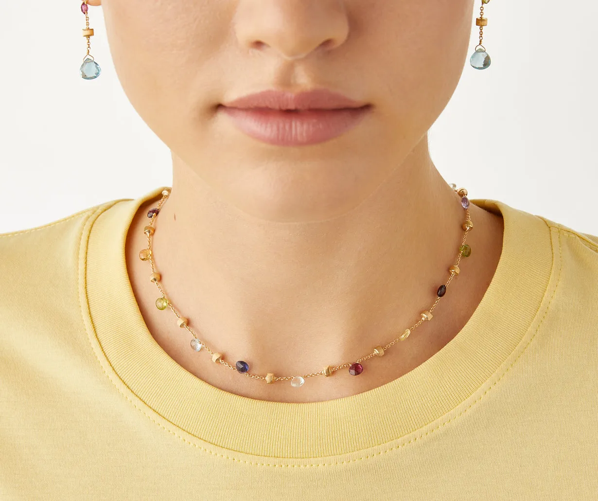 18K Yellow Gold Single-Strand Gemstone Necklace