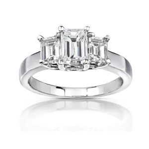 1ct Emerald-cut Moissanite 3-Stone