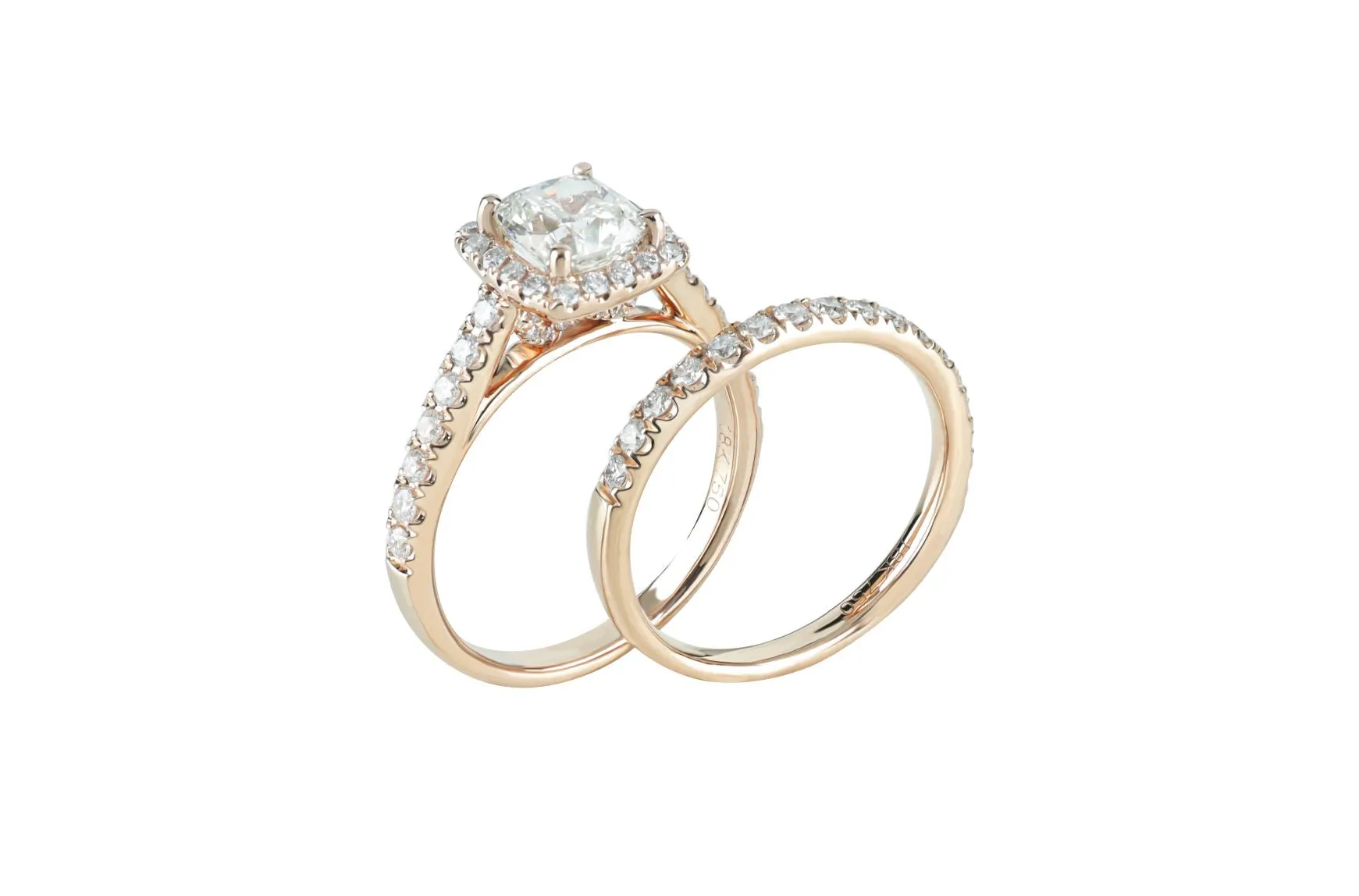 2 ctw Cushion Cut Diamond Wedding Set 18k Rose Gold