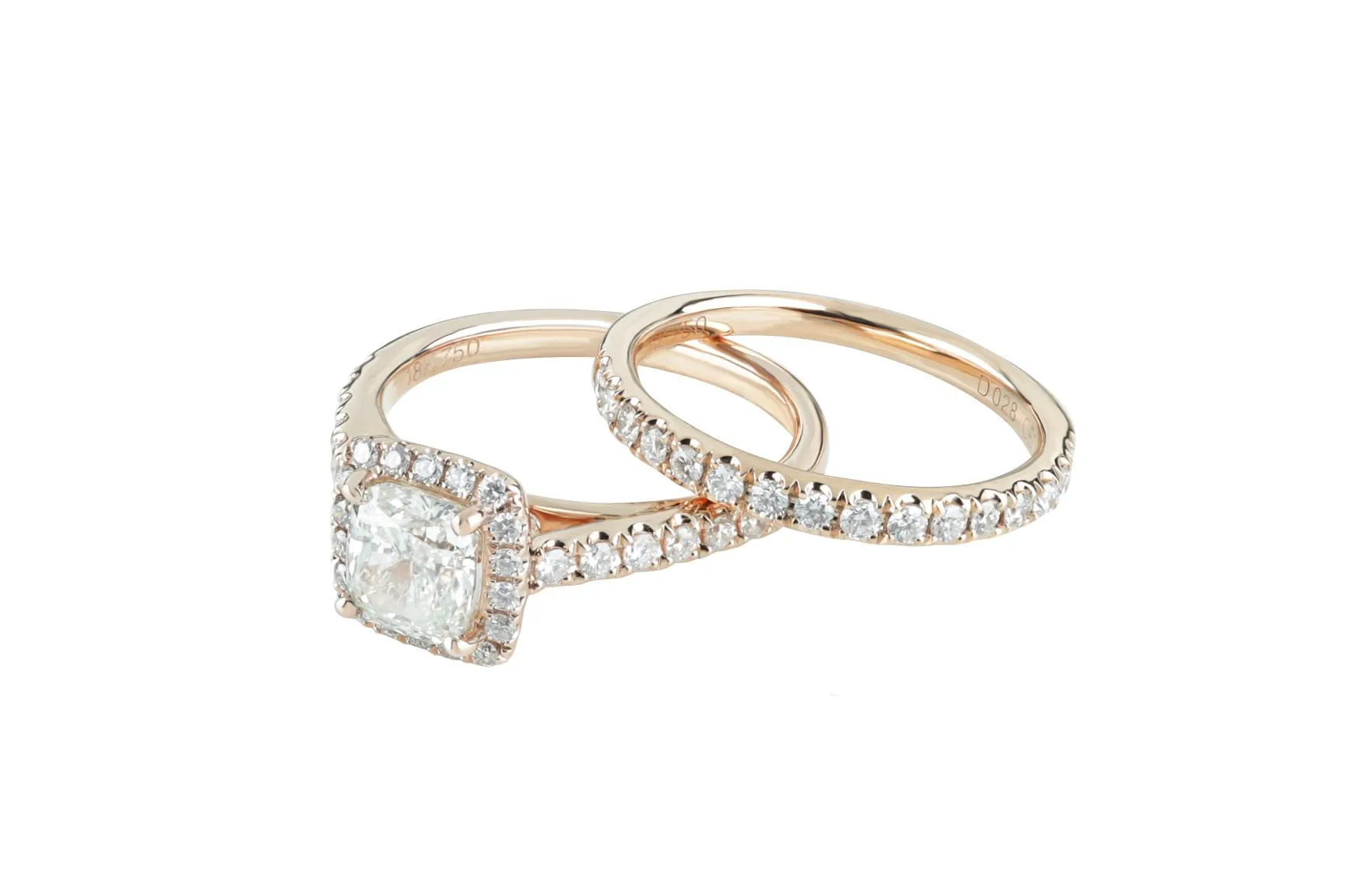 2 ctw Cushion Cut Diamond Wedding Set 18k Rose Gold