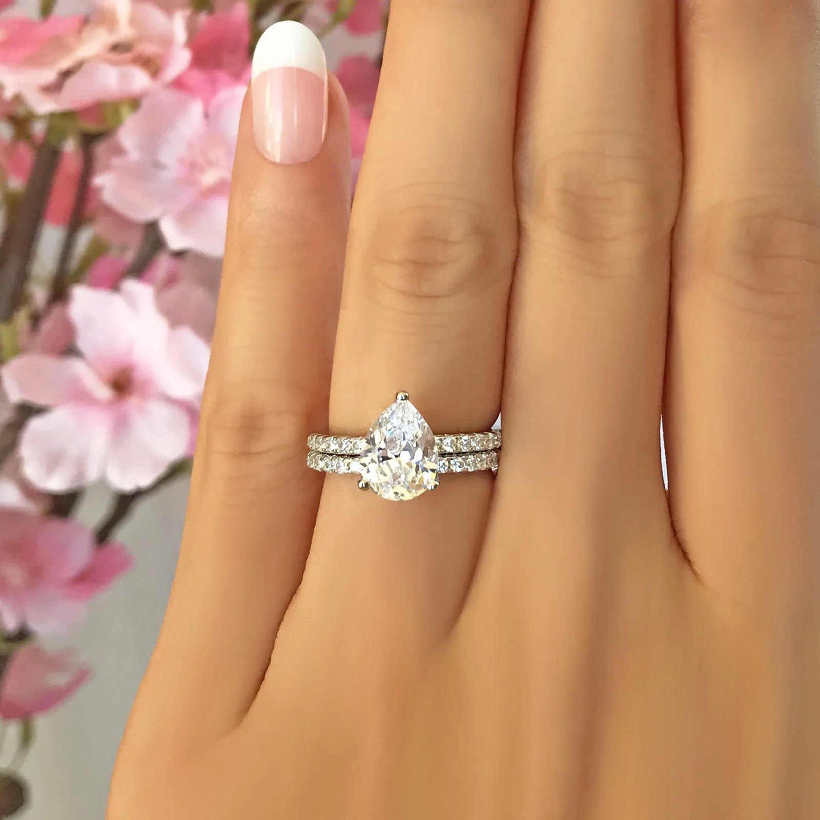 2 ctw Pear Accented Solitaire Set