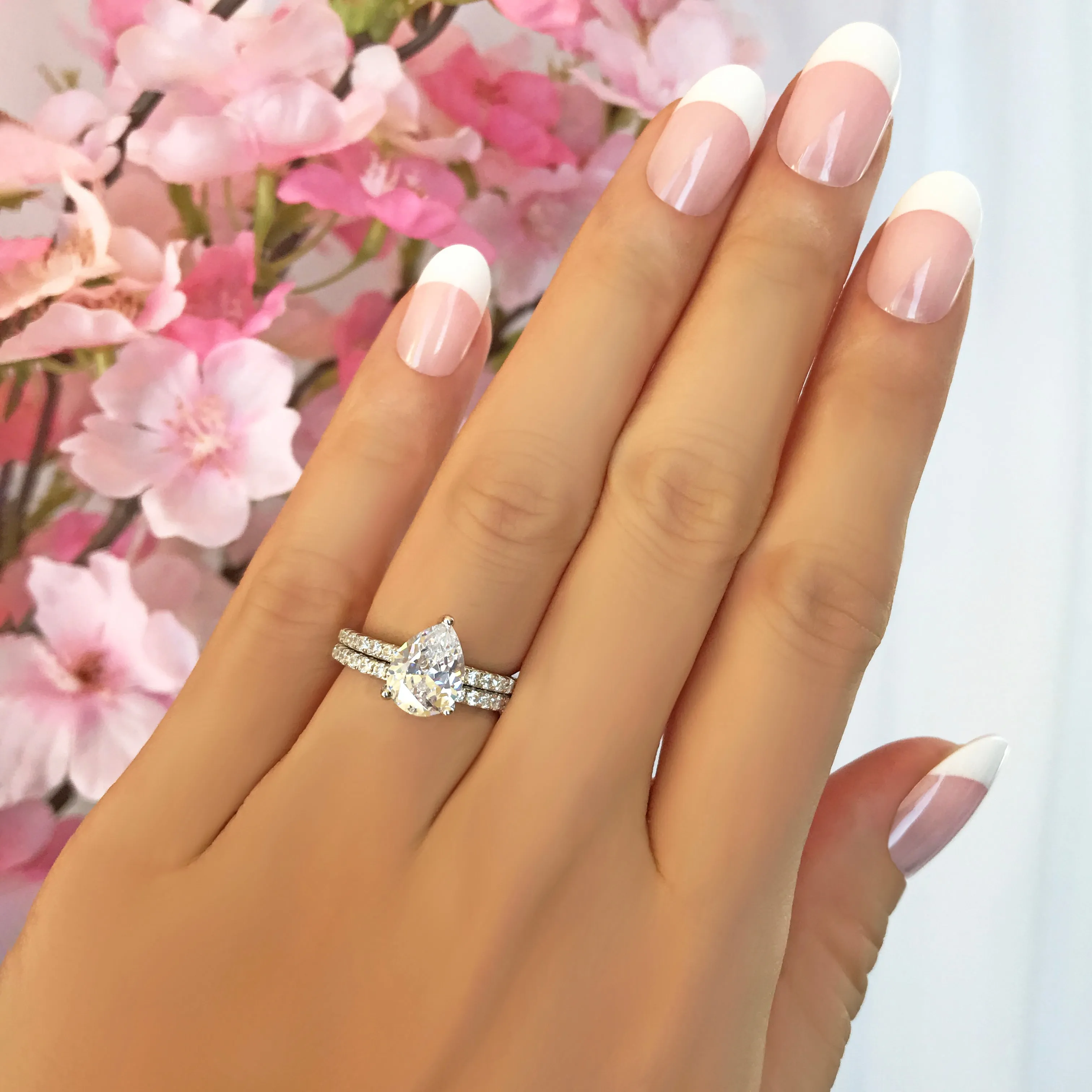 2 ctw Pear Accented Solitaire Set