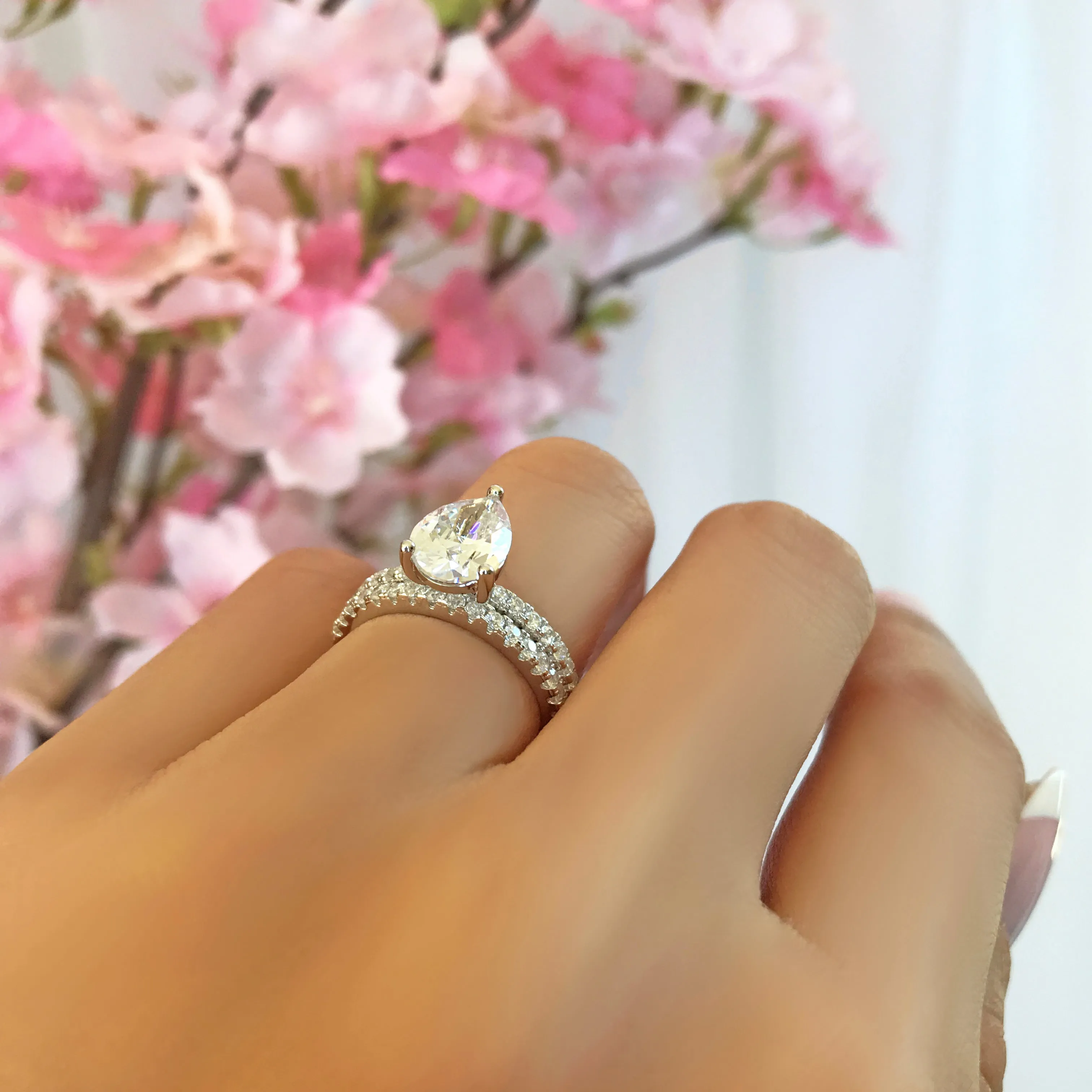 2 ctw Pear Accented Solitaire Set