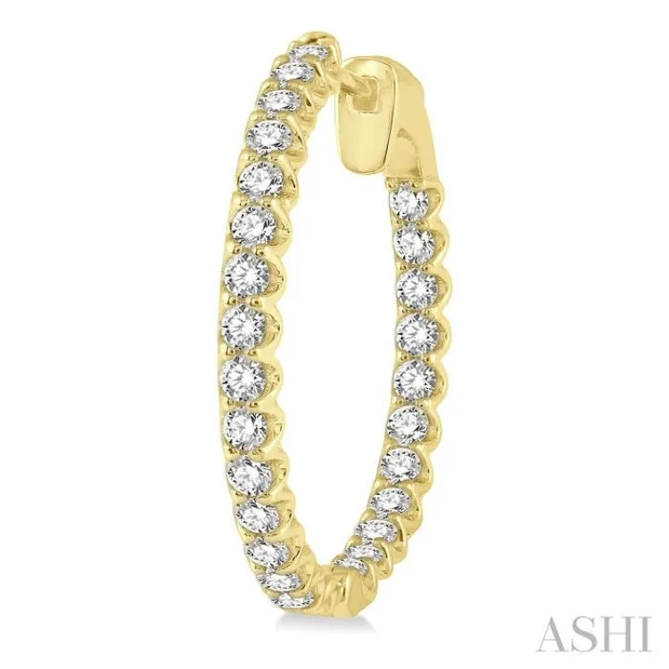 2 ctw Round Cut Diamond In-Out Hoop Earring in 14K Yellow Gold