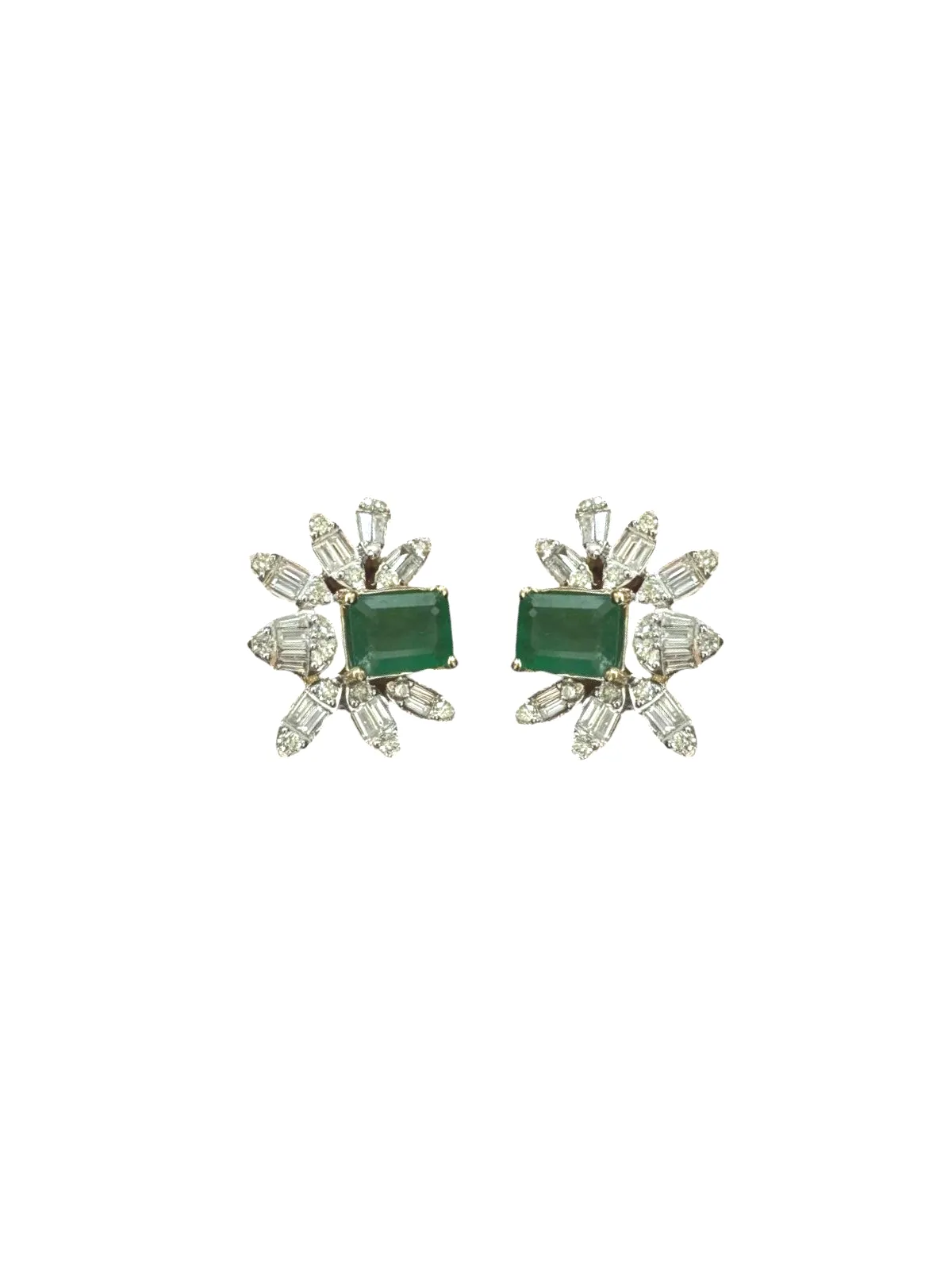 2.7ct Emerald Diamond 14K Gold Leaf Earrings