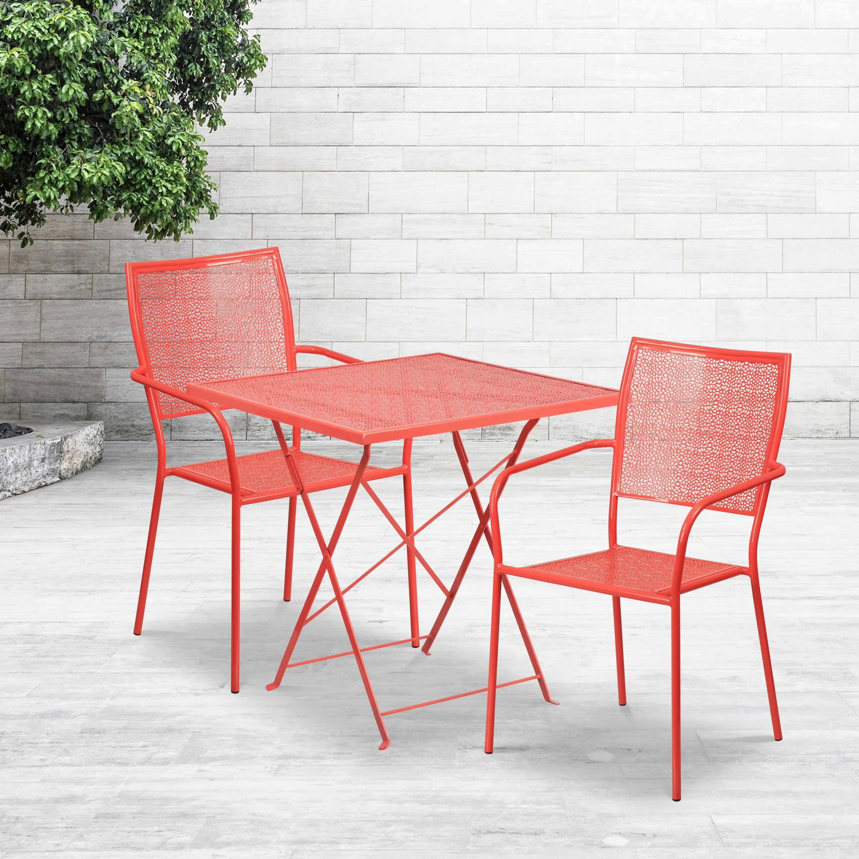 28SQ Coral Fold Patio Set CO-28SQF-02CHR2-RED-GG