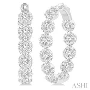 3 Ctw Circular Link Lovebright In-Out Round Cut Diamond Hoop Earring in 14K White Gold