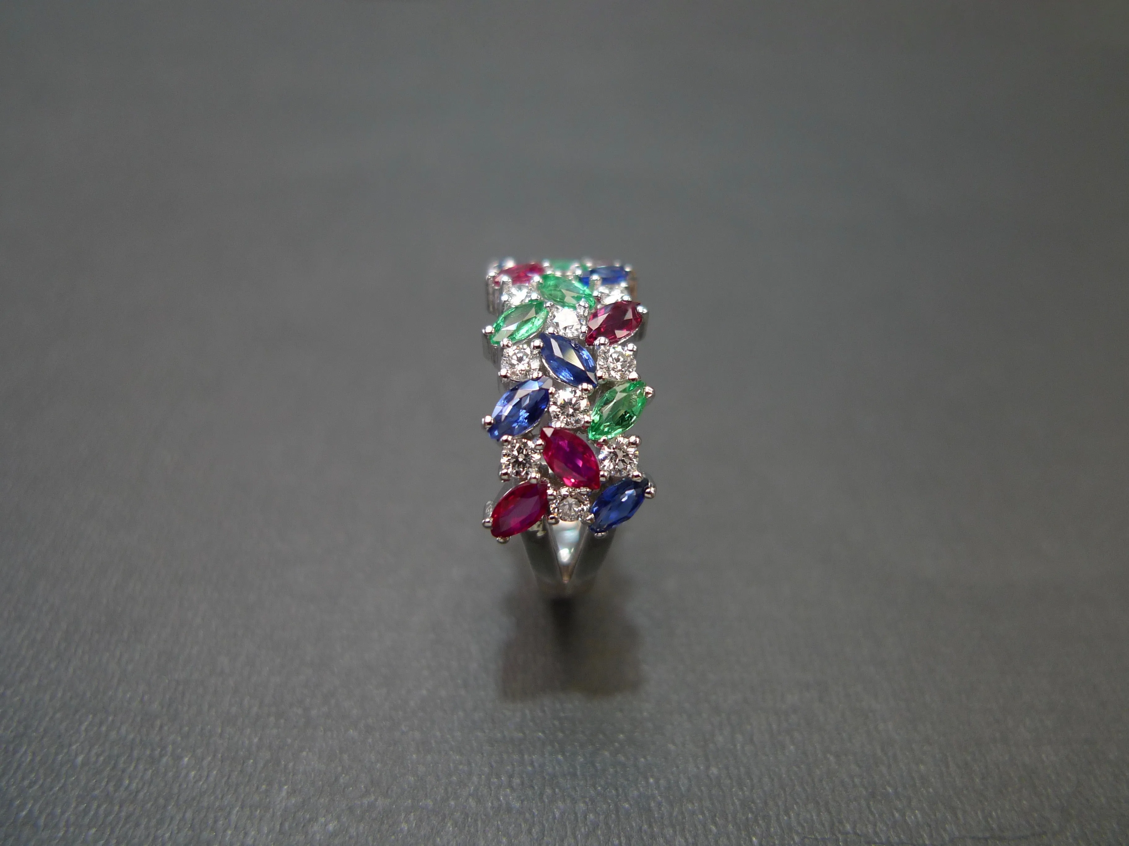 3-Row Natural Multi Natural Gemstone Ring in White Gold