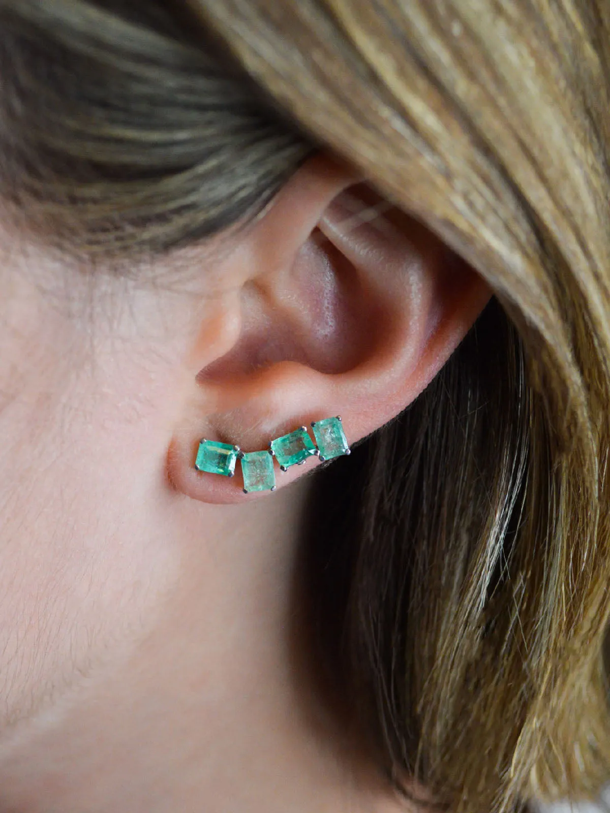 3.30ct Emerald 18K Gold Climber Earrings