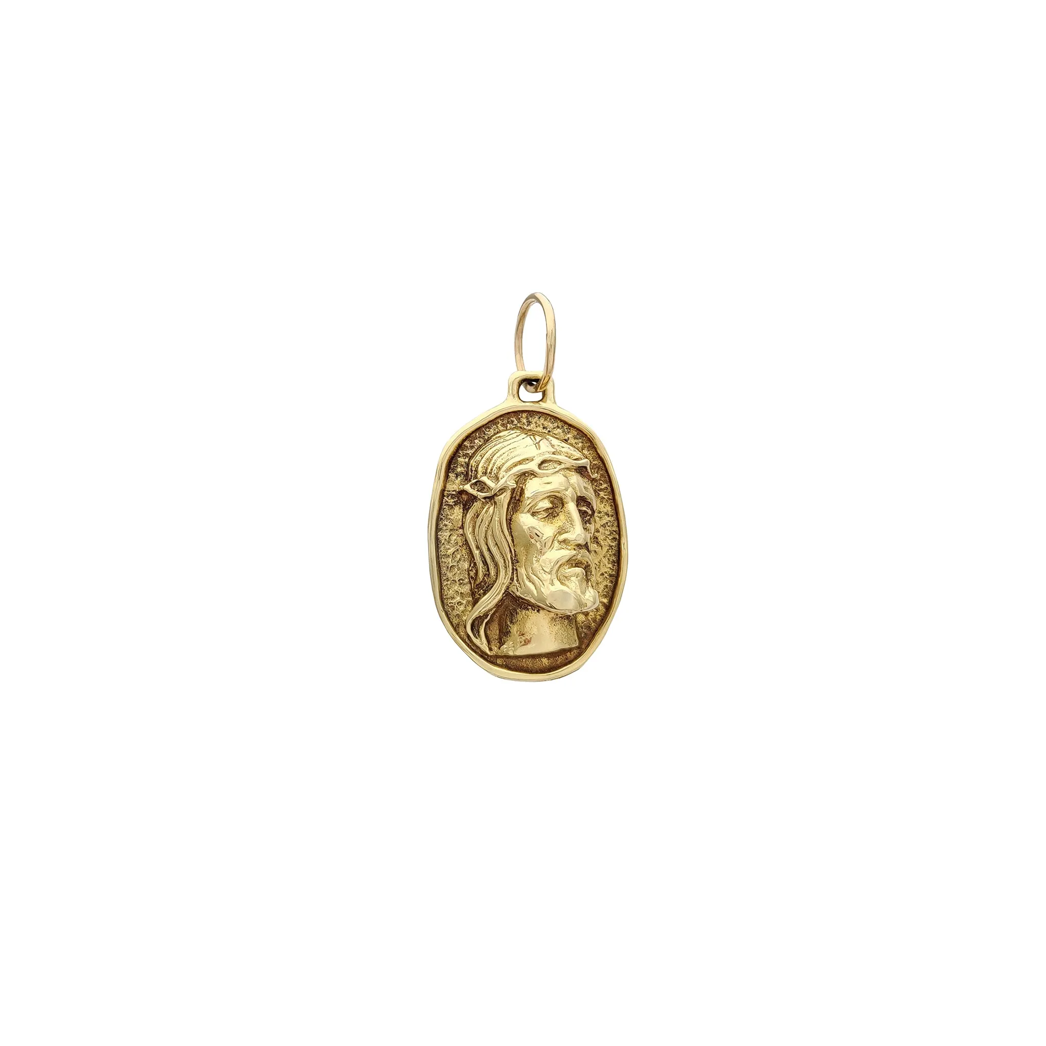 3D Jesus Head Oval Medallion Pendant (14K)