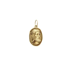 3D Jesus Head Oval Medallion Pendant (14K)