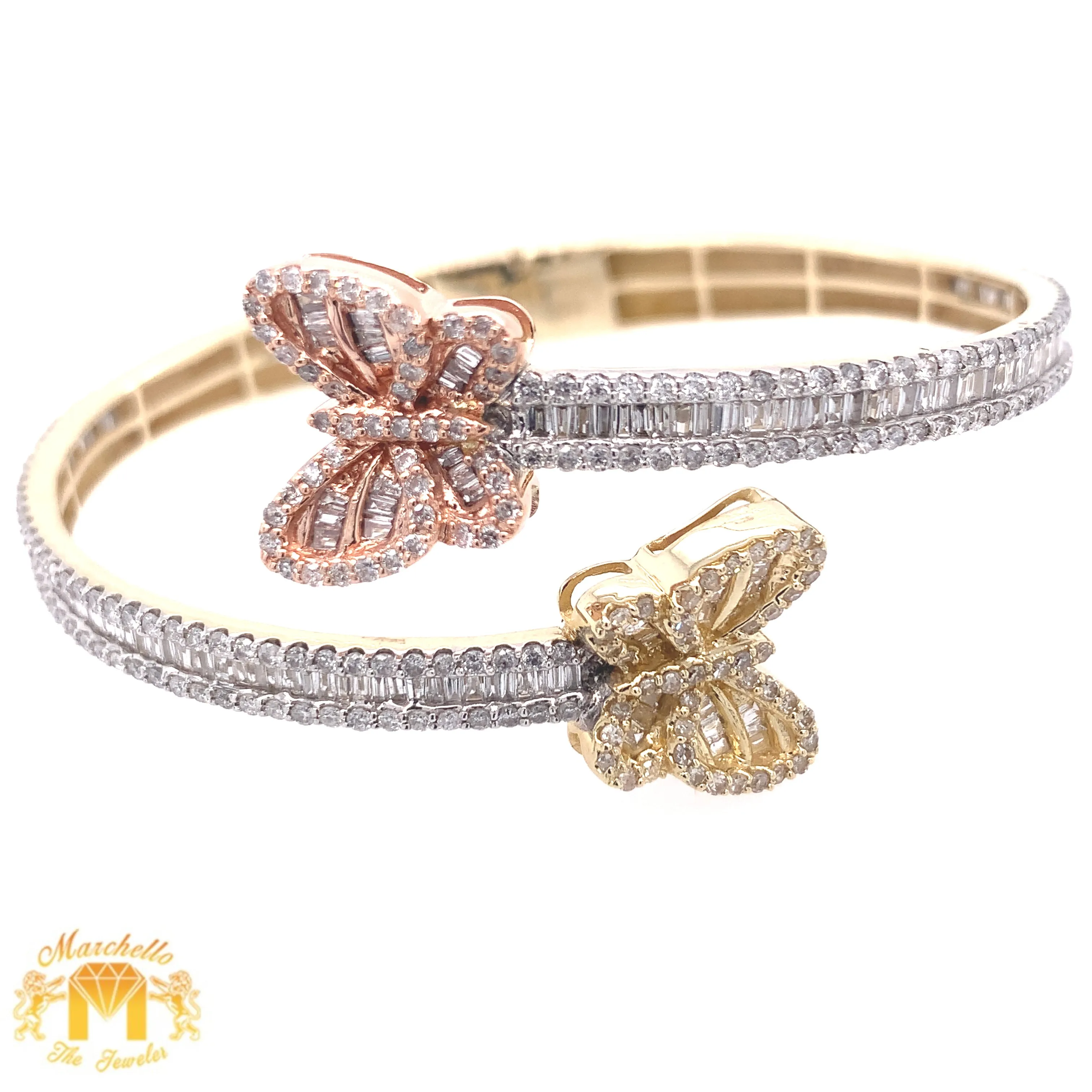 4.15ct Diamond and Gold Twin Butterflies Bangle Bracelet