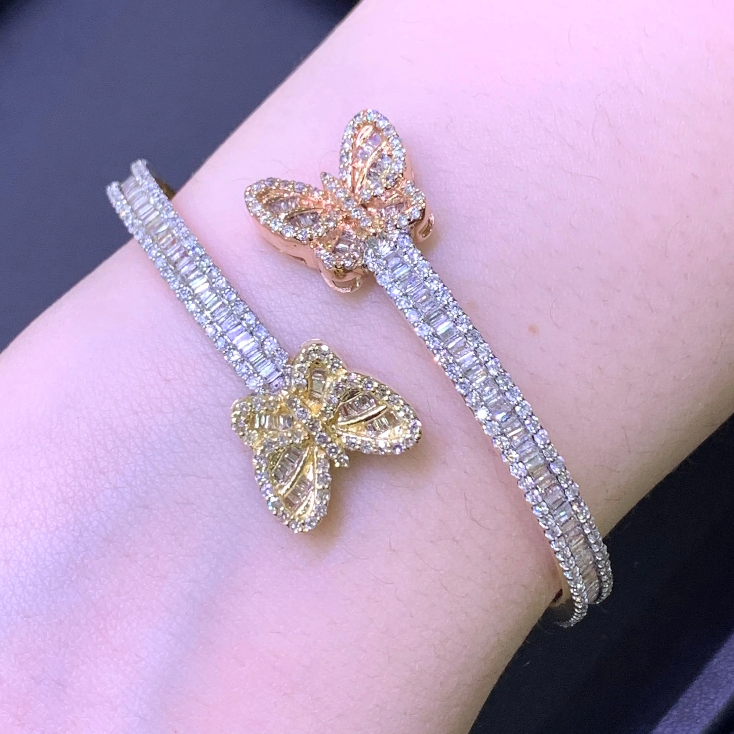 4.15ct Diamond and Gold Twin Butterflies Bangle Bracelet