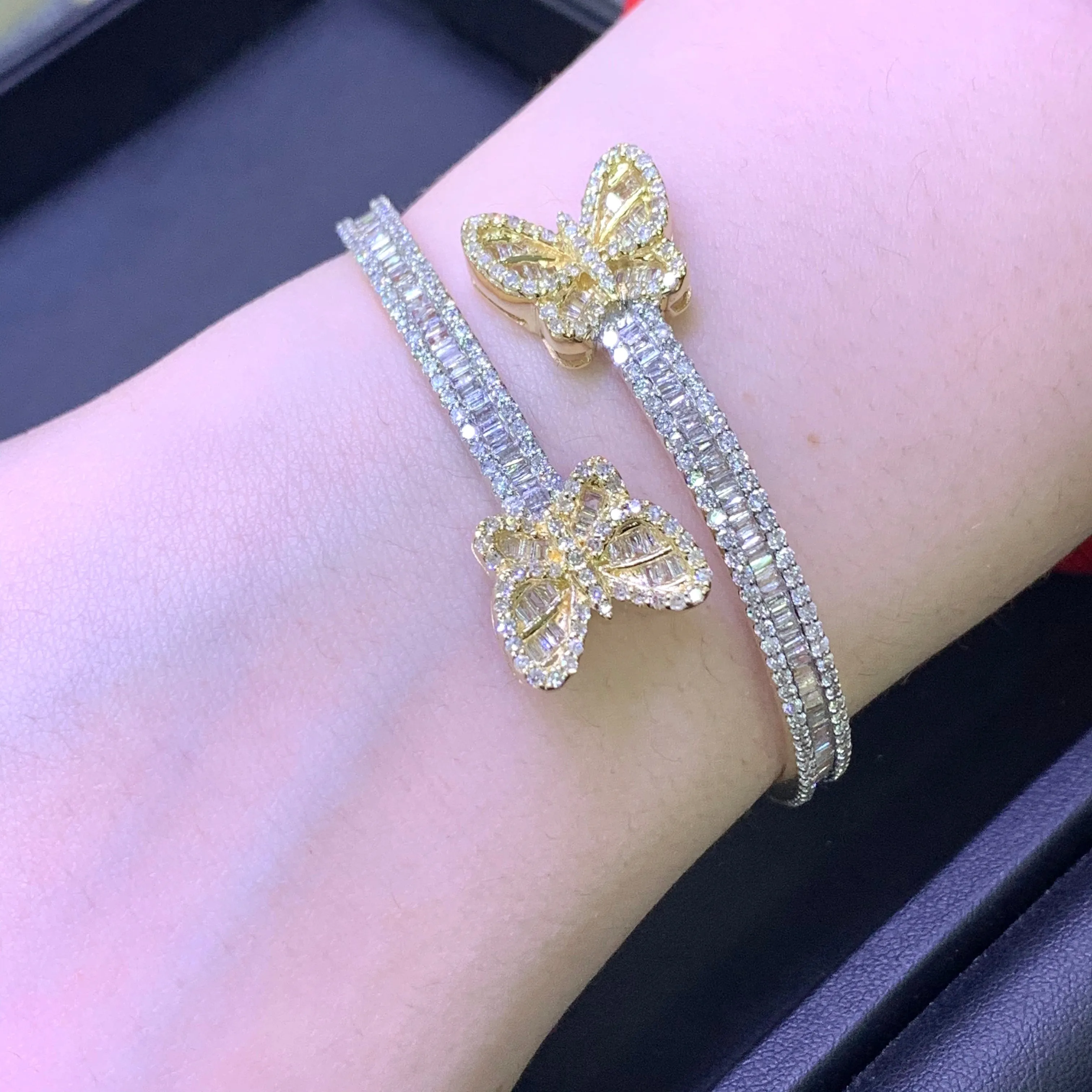 4.15ct Diamond and Gold Twin Butterflies Bangle Bracelet