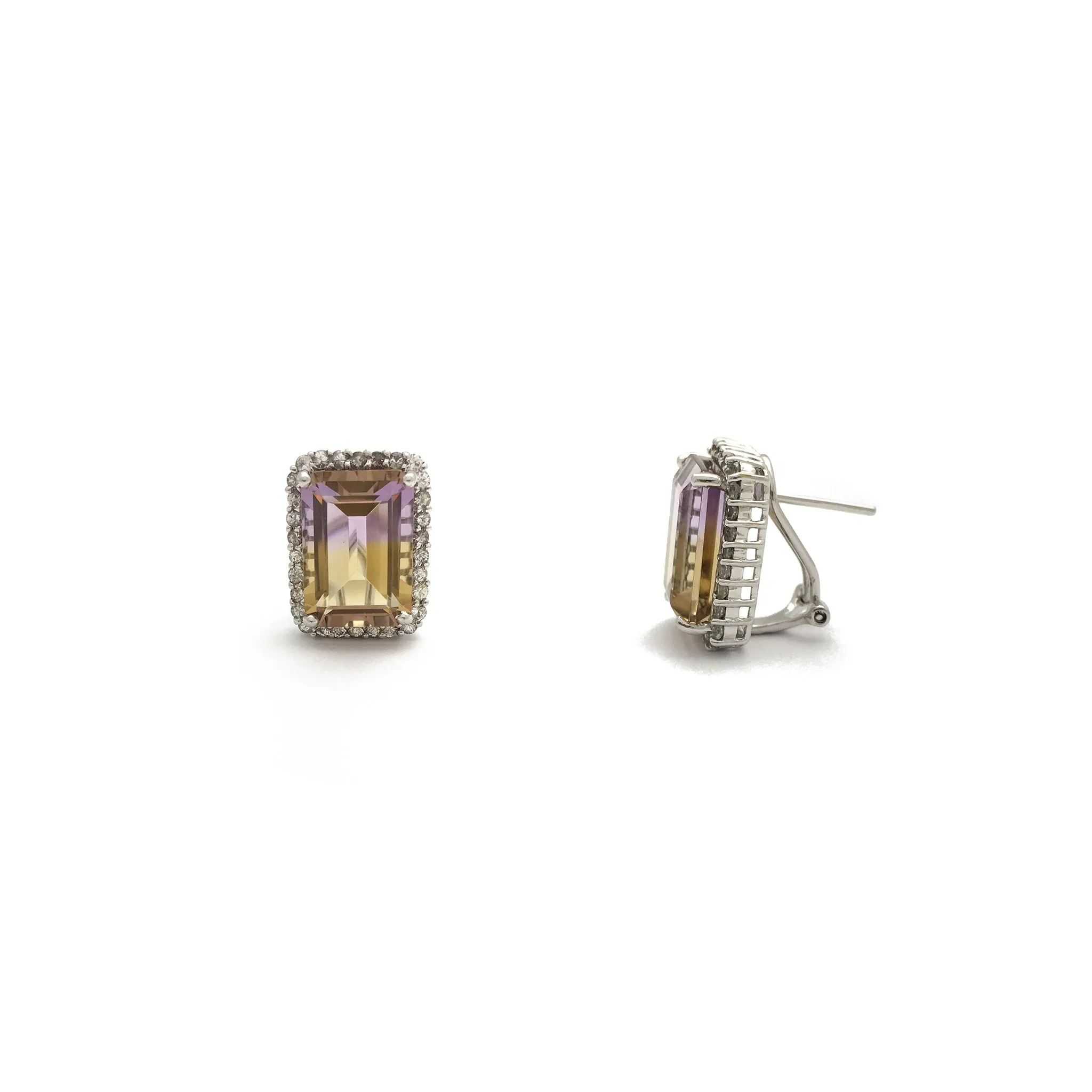 Alexandrite and White Sapphire Halo Stud Earrings (14K)