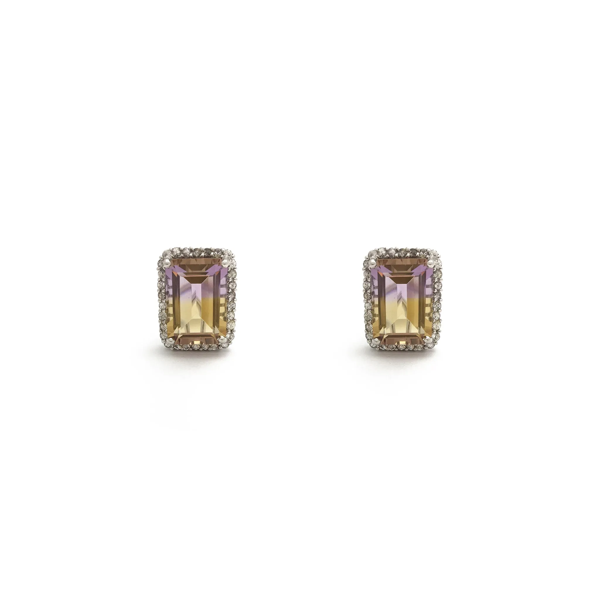 Alexandrite and White Sapphire Halo Stud Earrings (14K)