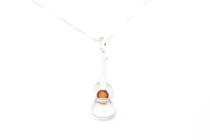 Amber Guitar Pendant Necklace - Stunning Sterling Silver Pendant with Baltic Amber Center