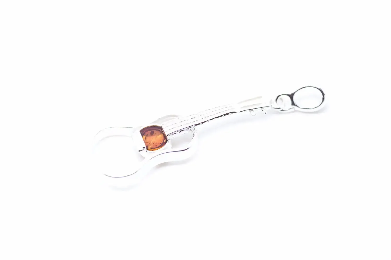 Amber Guitar Pendant Necklace - Stunning Sterling Silver Pendant with Baltic Amber Center