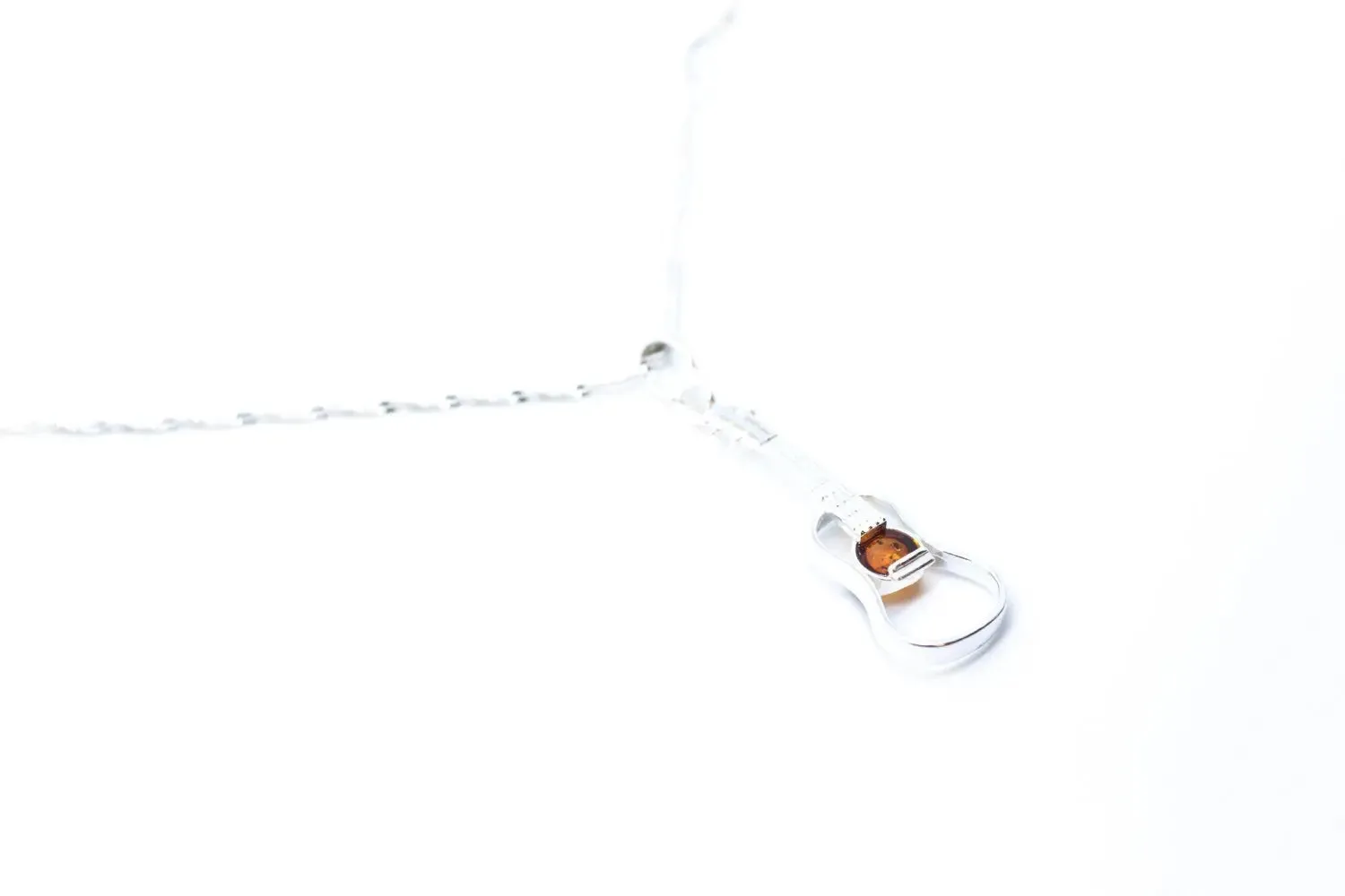 Amber Guitar Pendant Necklace - Stunning Sterling Silver Pendant with Baltic Amber Center