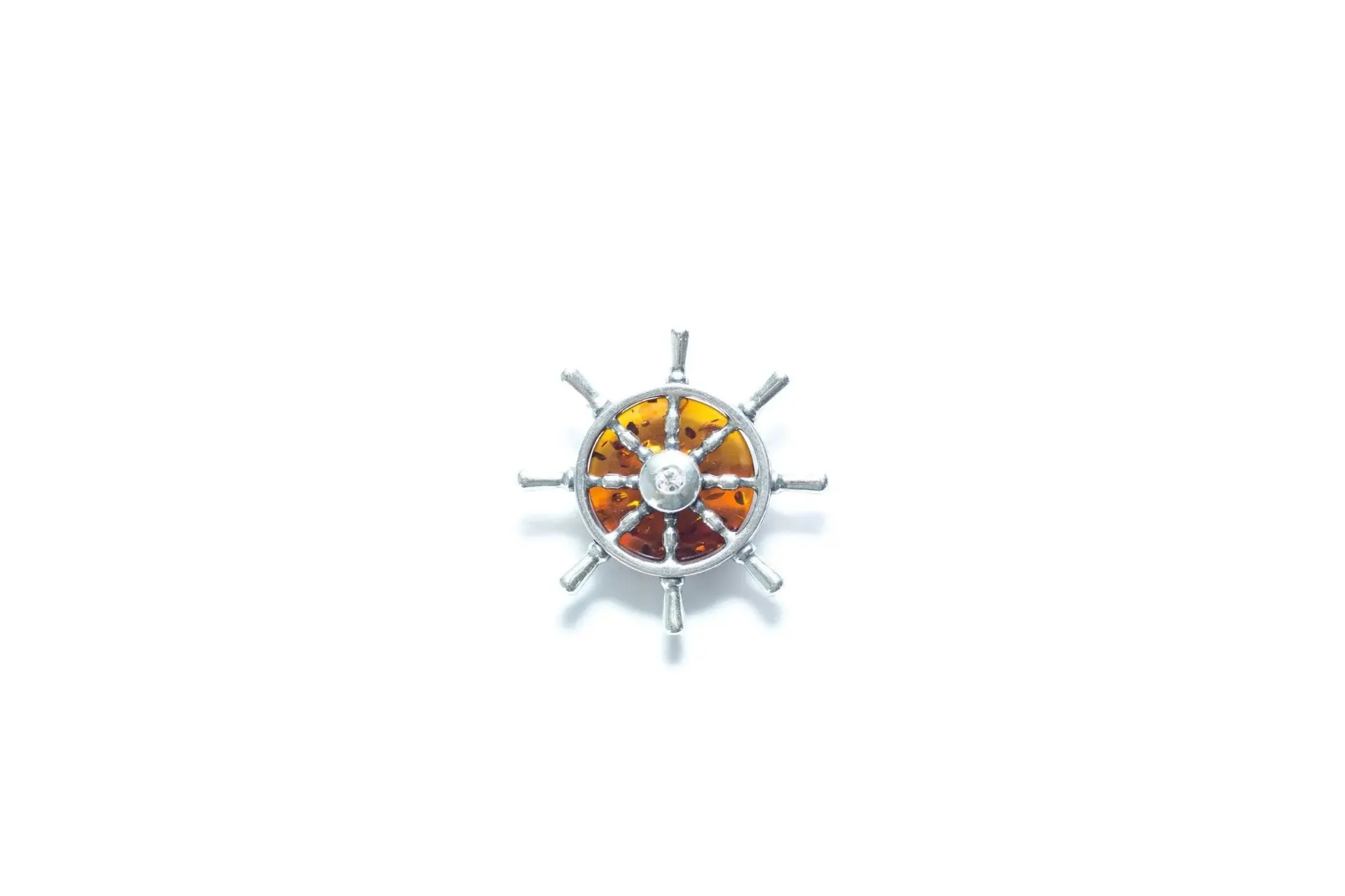 Amber Helm Charm Pendant - Nautical Amber Necklace with Sterling Silver Helm - Exquisite Maritime Jewelry