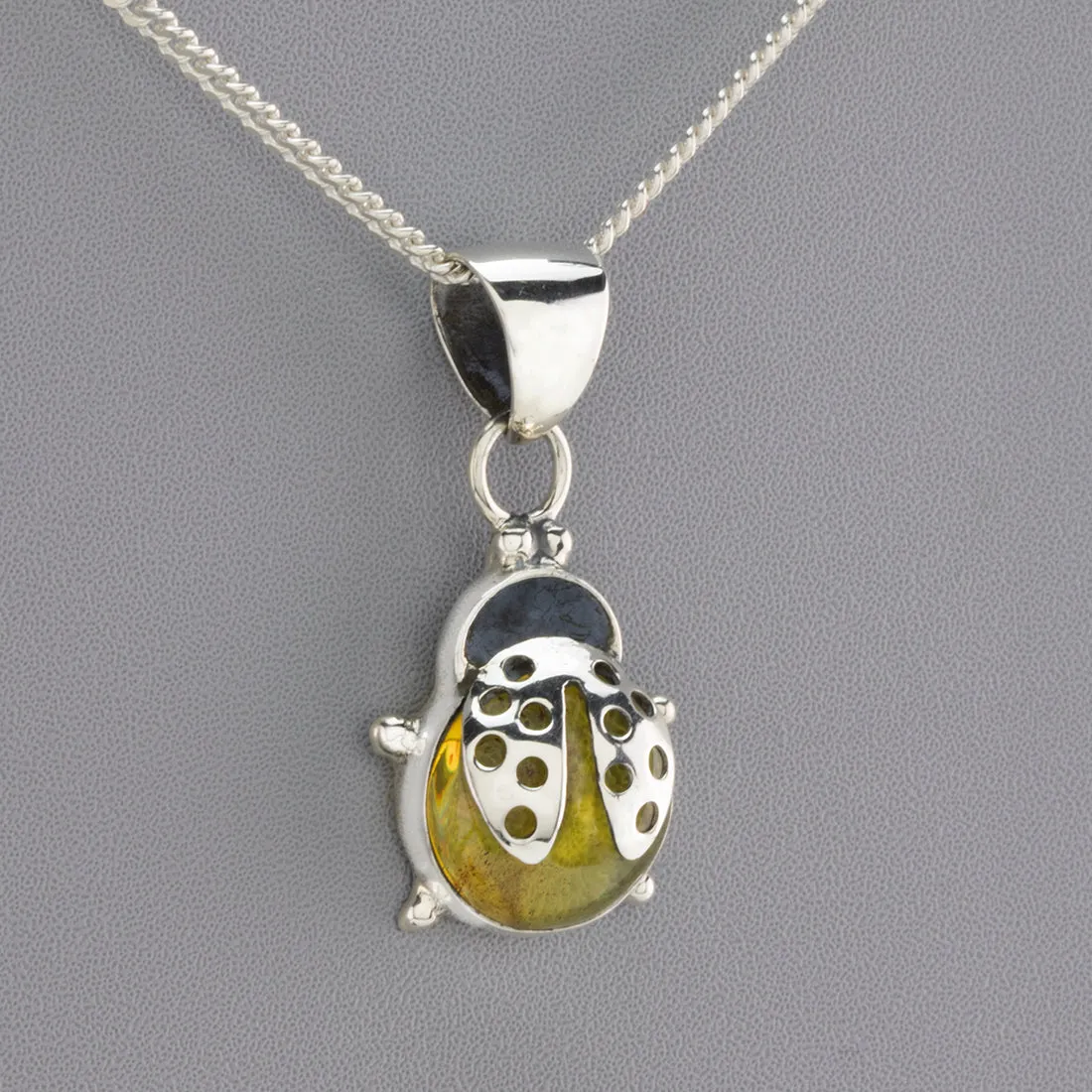 Amber Ladybug Pendant Necklace