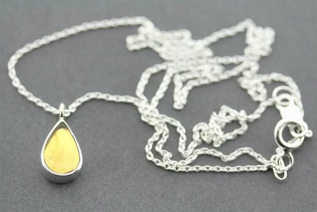 Amber teardrop silver pendant necklace