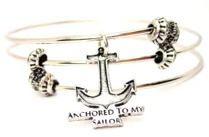 Anchored To My Sailor Triple Style Expandable Bangle Bracelet