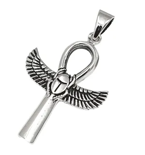 Ankh Wings and Scarab Beatle Pendant | 925 Sterling Silver Pendant for Men and Women